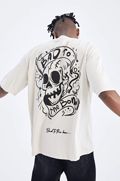 DeFacto تي شيرت قطني ممشط برقبة دائرية كبير الحجم ومطبوع X3933AZ22SM