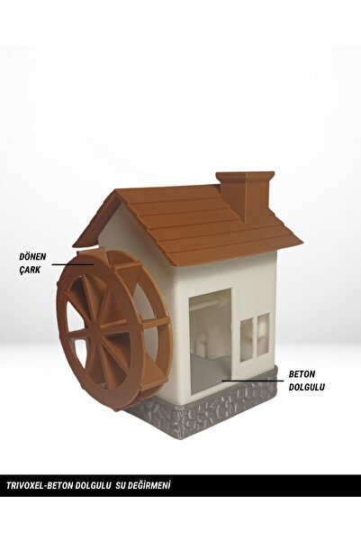 TRİVOXEL Dönen Çarklı Su Değirmeni Beton Dolgulu Akvaryum Dekoru