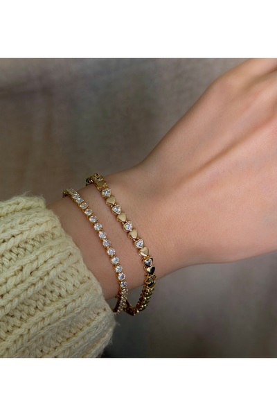 Nis Accessories 14 Ayar Altın Kaplama Kalp Figürlü Kadın Bileklik