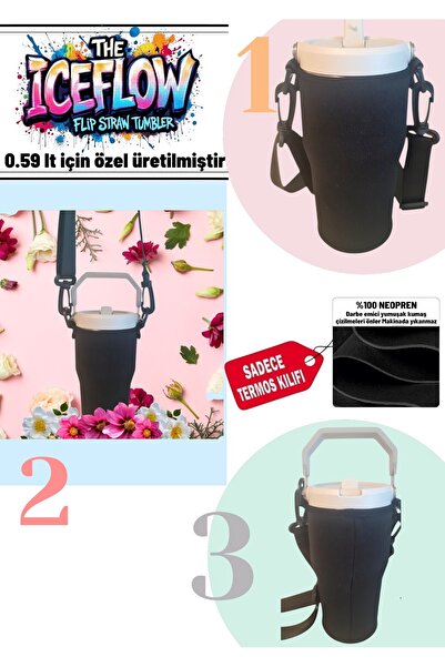 MELA 059 lt 20 Oz The Iceflow flip straw tumbler neopren termos kılıfı ve Omu...
