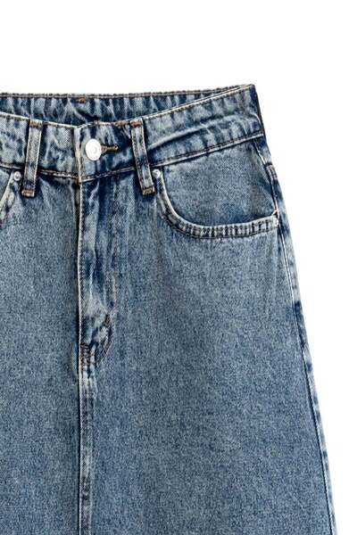 praye Uzun Çan Denim Etek Eskitme Kot