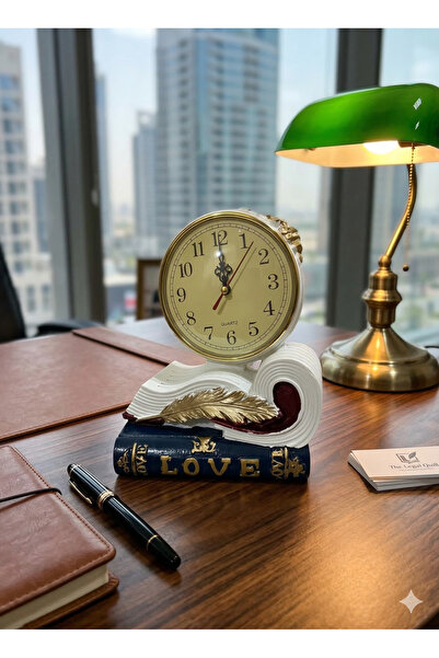 çınaroğlu avm Masa Üstü Porselen Saat Biblo Kitap Dekorlu Bakır Renk Otantik ...
