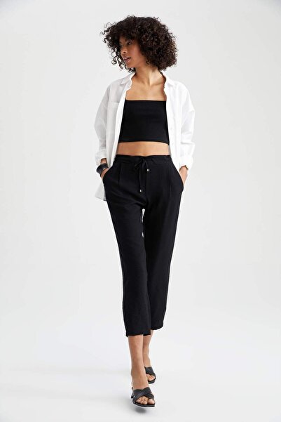 DeFacto Relax Fit Basic Λινό Παντελόνι με κορδόνια R0433AZ22SM