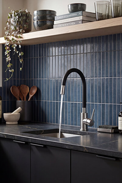 DEANTE LUNO Siyah Eviye Mutfak Bataryası, Esnek S-şekil, 360°, Su Tasarruflu,...