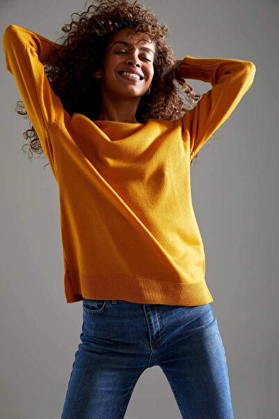 DeFacto Arka Long Front Short Cashmere Textured Extra Soft Knitwear Sweater I...