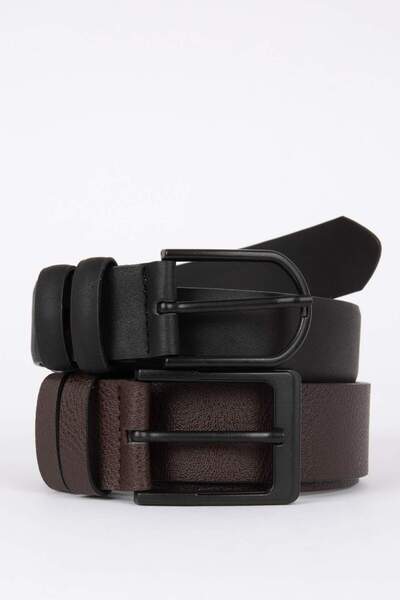 DeFacto Men's Faux Leather Sports and Classic 2-Pack Jean Belt I U5591Azns