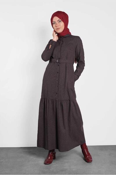 Alvina DÜĞMELİ KEMERLİ KARELİ ELBİSE 40197