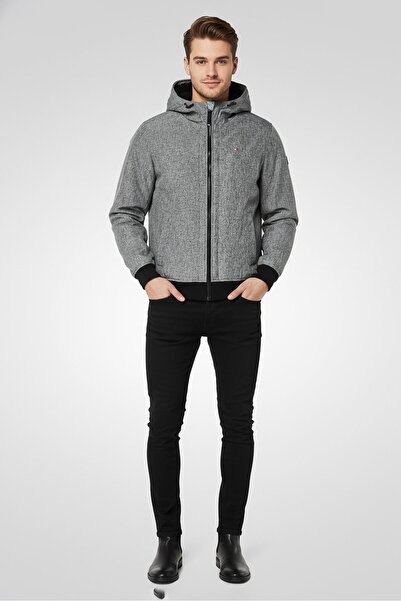 Tommy Hilfiger جاكيت رجالي بغطاء رأس بلون هيذر، رمادي
