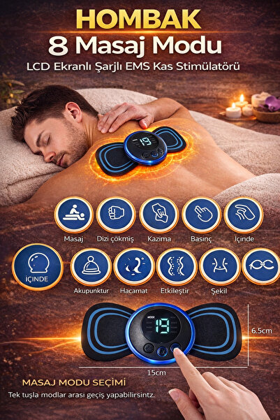 Hombak ® Elektrikli Lcd Ekran Usb Şarj Aletli Mini Elektrikli Kelebek Masaj A...