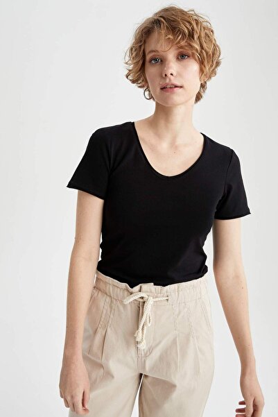 DeFacto V-образно деколте Basic Relax Fit къса ръкава тениска I1073AZ21SP