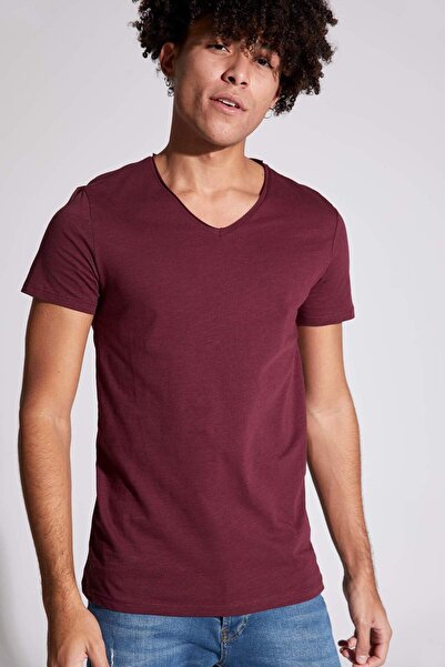 DeFacto Slim Fit V-Neck Basic κοντομάνικο βαμβακερό χτενισμένο μπλουζάκι M479...