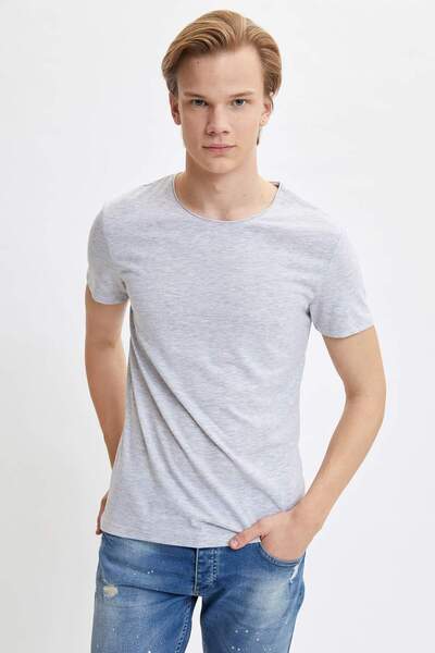 DeFacto Tricou kaki cu mânecă scurtă, cu decolteu, slim, M4790AZ20SP