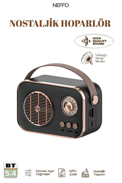 NEFFO Nostaljik Görünümlü Retro Tf Kart Bluetooth USB Destekli Küçük Boy Nost...