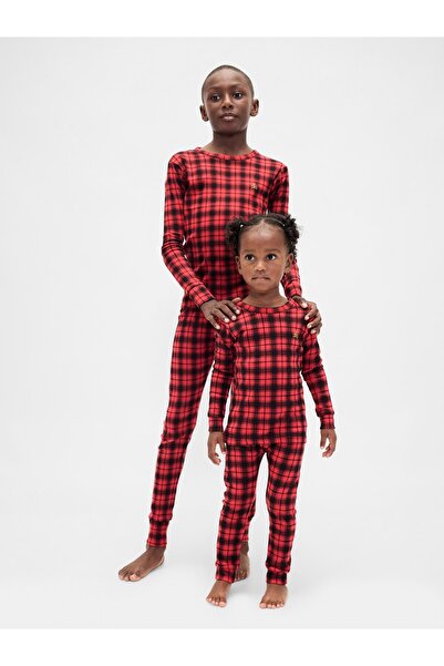 GAP Bebek Kırmızı Organik Brushed Pamuklu Holiday Pijama Takımı