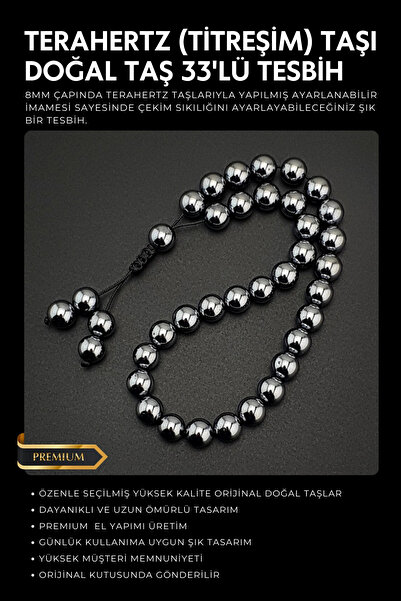 Seven Art Jewelry Orijinal Doğal Taş 8mm Terahertz Taşı 33'lü Tesbih, Erkek H...