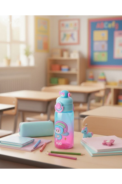 H2O Polikarbon Pipetli Matara Suluk 700 ml Kilitli Kapak Kırılmaz Gökkuşağı T...