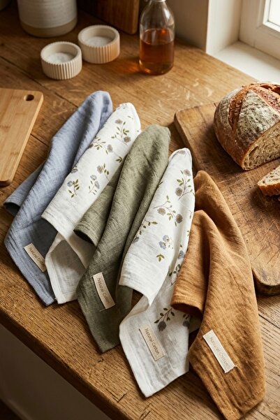 Genel Markalar 5'li %100 Pamuk Müslin Mutfak Peçetesi ve Kurulama Bezi Seti -...