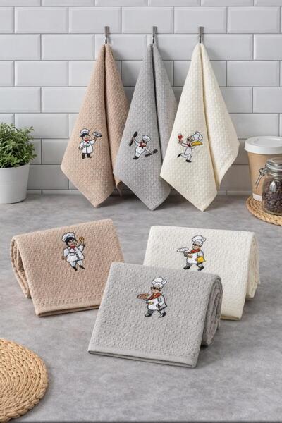 Eponj Home 6lı Kurulama Peçetesi Nakışlı 40x60 Şef