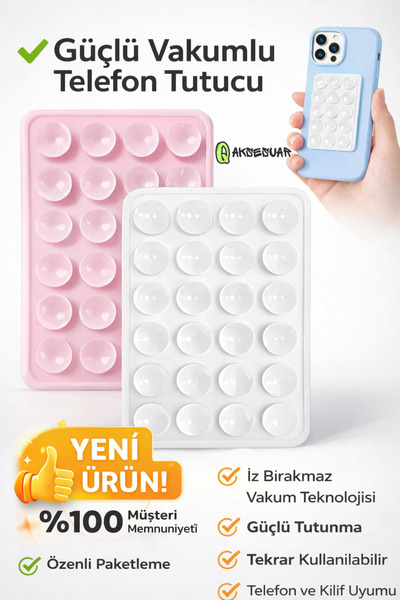 Q Aksesuar Vakumlu Silikon Vantuzlu Yapışkanlı Telefon Tutucu (1 ADET) Pembe ...