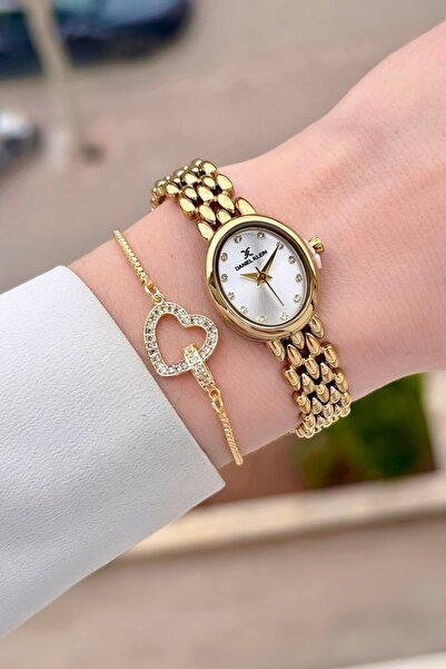 Daniel Klein 20.5mm Women's Wristwatch and Bracelet with Gold Color Adjustabl...