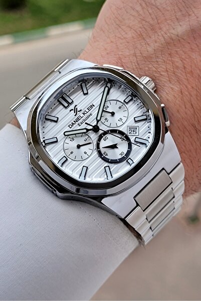Daniel Klein ساعة يد رجالية وظيفية بحزام رمادي اللون قابل للتعديل