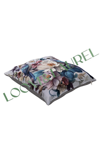 LOOM & LAUREL Krep Örgü Üzerine Yüksek Kaliteli Dijital Baskılı İçi Dolu Kırlent 45x43 Cm Kuş Desenli