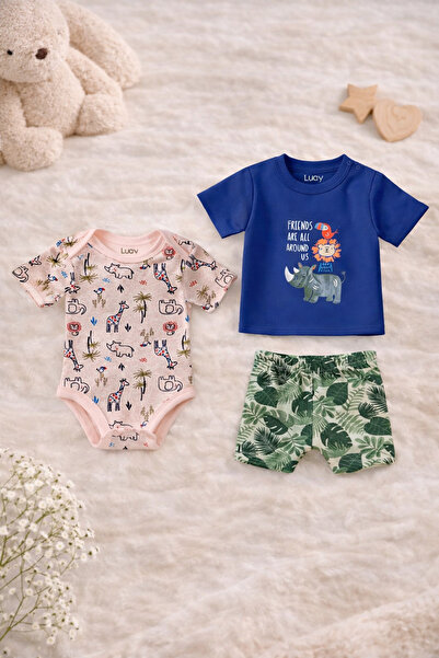 luay Unisex Cotton Blue T-Shirt, Short & Onesie LUAY Unisex Cotton 3-Piece Se...