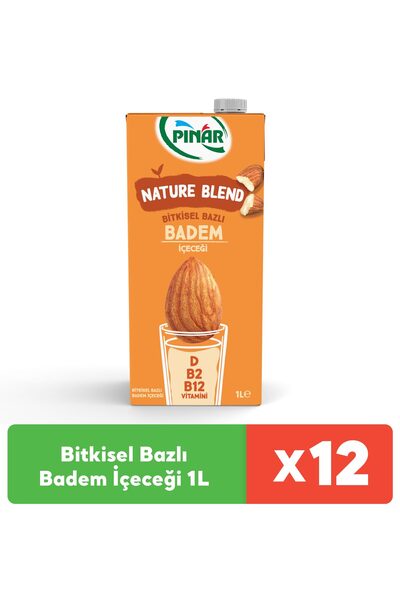 Pınar Nature Blend Bitkisel Bazlı Badem İçeceği 1 L Vegan Laktozsuz x 12 Adet