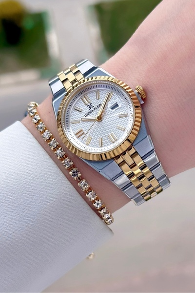 Daniel Klein Gold Silver Color 30 mm Women's Wristwatch and Bracelet