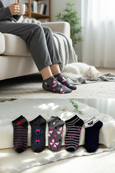 KAYS مجموعة جوارب نسائية مكونة من 5 قطع من القطن منقوشة مريحة وقابلة للتنفس ب...