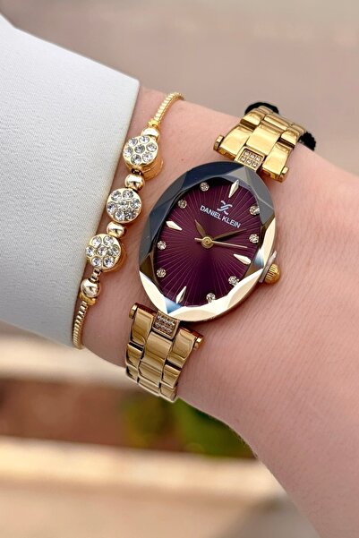 Daniel Klein Dial Claret Red Cord Gold Color 2 Year Warranty 22 mm Women's Wr...