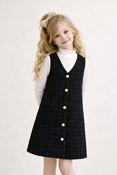 My Kids Wear Set 2 piese pentru fete, vestă din tweed cu nasturi, pentru sărb...