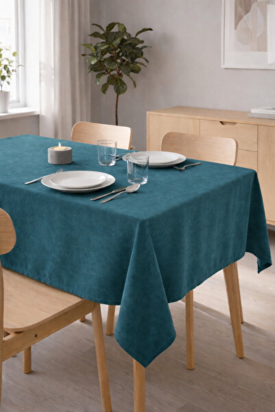 Cortibo Barcelona Velvet Textured Tablecloth - Petrol Color