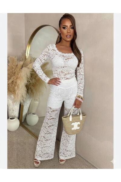 GLAMSI Lace set with blouse and flared pants