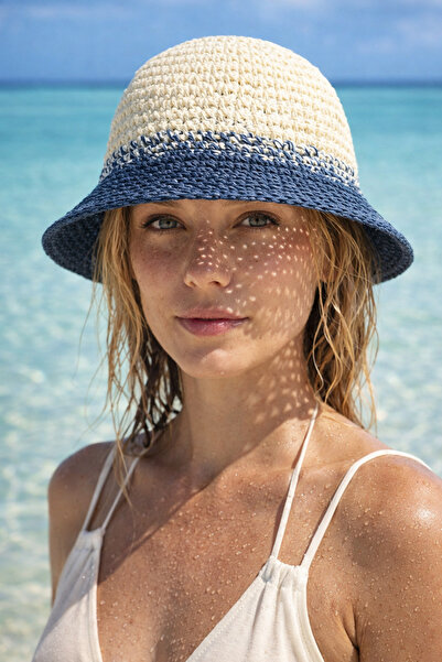 Luminos Butik Ecru-mornarsko plavi slamnati šešir - ženski pleteni HSR2072