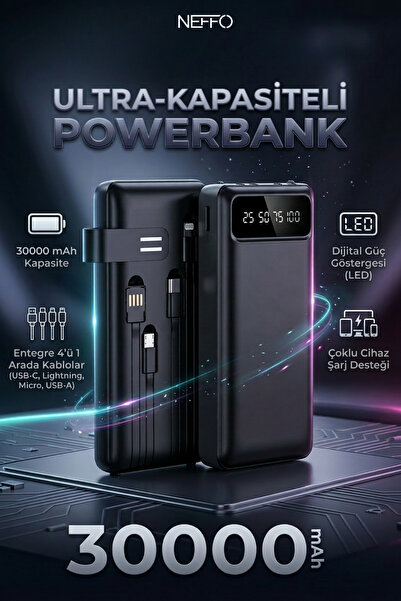 NEFFO 30.000 mAh Yüksek Kapasiteli Powerbank – Hızlı Şarj, Çoklu Çıkış, Taşın...