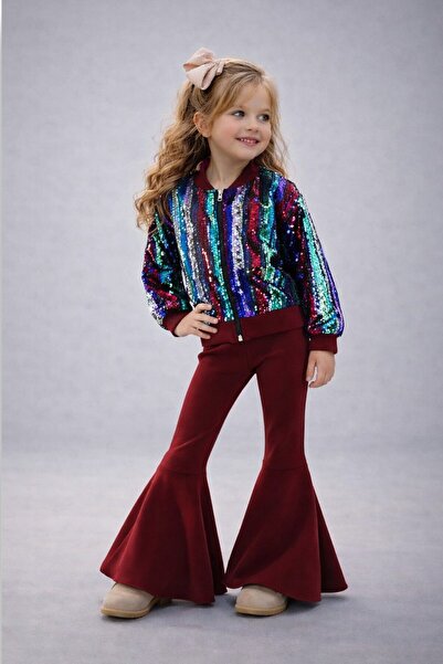 My Kids Wear طقم سترة مزينة بالترتر و واسع الأرجل بنطلون ضيق للبنات 12476