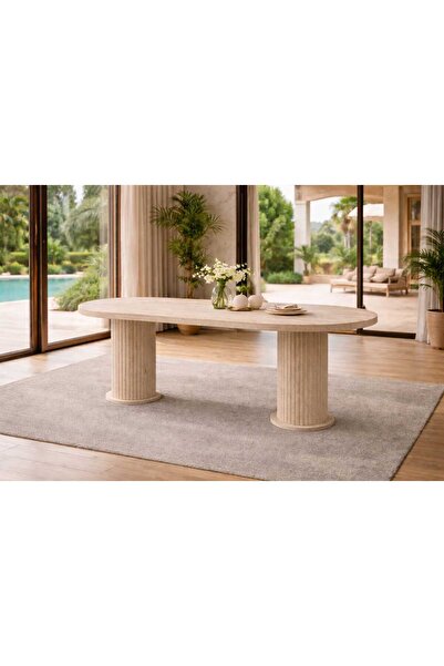 RİGATO ferramente Traverten Görünümlü Oval Yemek Masası 180 X 90 cm | Modern ...
