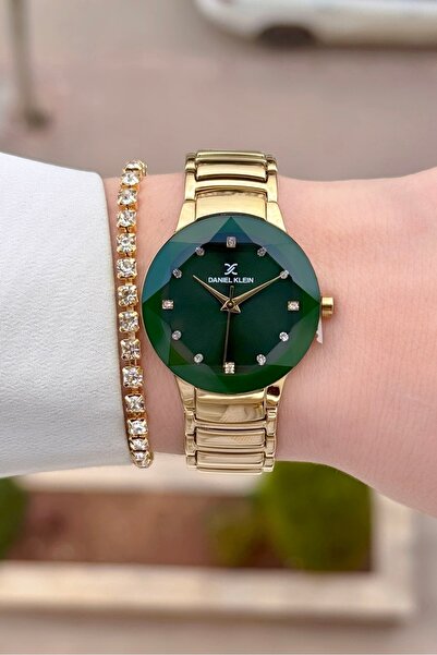 Daniel Klein Kadranı Yeşil Kodronu Sarı Renk 24 Ay Garantili 30 Mm Kadın Kol ...