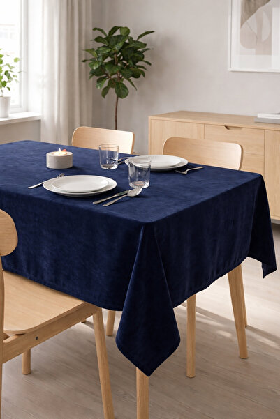 Cortibo Față de masă din catifea Barcelona albastru bleumarin