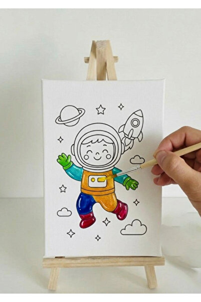 degdesign Hobi Ahşap Boyama Seti Astronot 20x30 cm (6 Renk Boya ve Fırça Dahil)