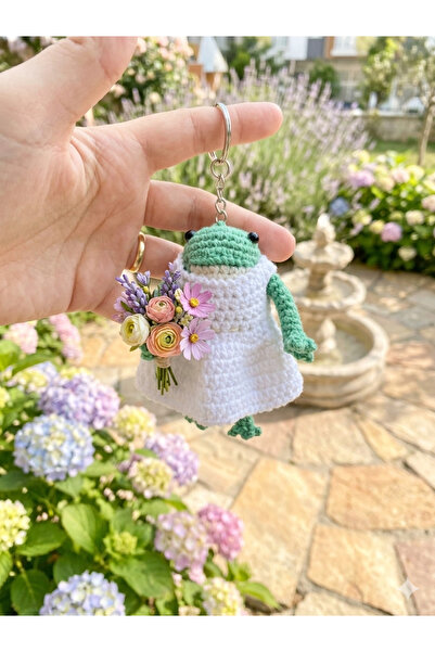 NEVAMATÖLYE Sevimli Kurbağa Askılı Çanta Charmı | Örgü Amigurumi Aksesuar | H...