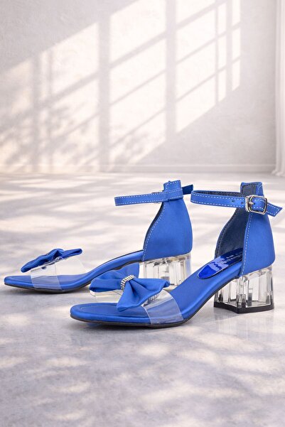 hapshoe Jessie Saks - Μπλε σατέν κοριτσίστικα παπούτσια με τακούνι