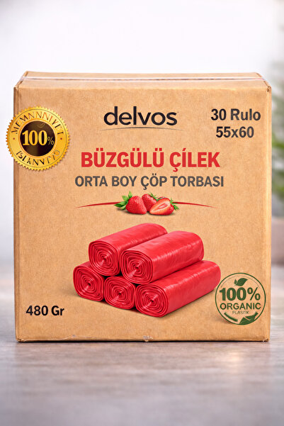 naft 30 Rulo Çilek Kokulu Büzgülü Orta Boy Çöp Torbası 10'lu (1 KOLİ) 55x60 Ç...