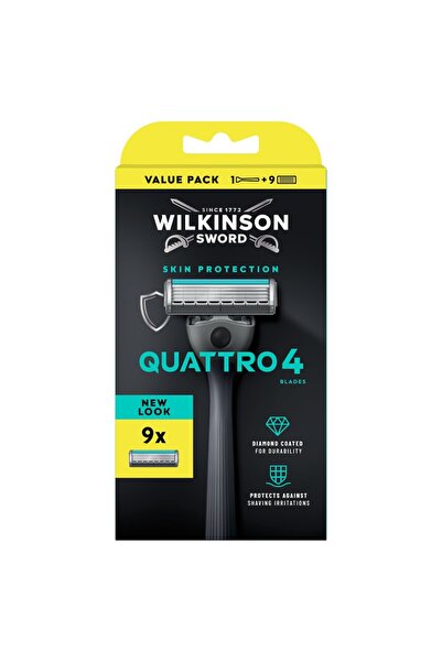 Wilkinson Set aparat de ras Sword Quattro Titanium Essential 4 Sensitive, 9 r...