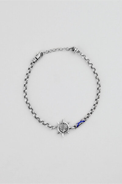 So CHIC... Çapa ve Dümen Figürlü 22 Cm Gümüş Erkek Bileklik