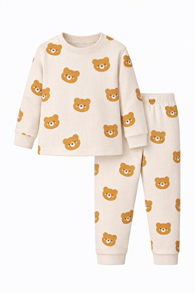 Bubito Teddy Bear Patterned Baby & Kids Cotton Top and Bottom Set-White