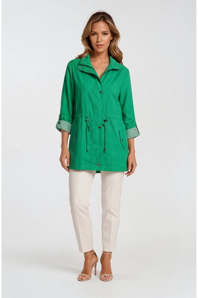 Spazio Oriente Dik Yaka Fermuarlı Çıtçıtlı Safari Mont YEŞİL