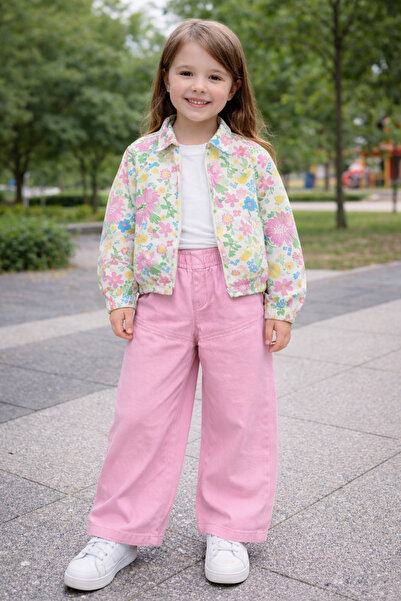 Store KIZ ÇİÇEKLİ CEKET , PANTOLON VE T-SHİRT ÜÇLÜ TAKIM