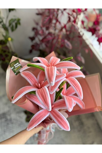 Kristal Flowers El Yapımı Solmaya Pembe Zambak Buketi – Dekoratif Çiçek Aranj...